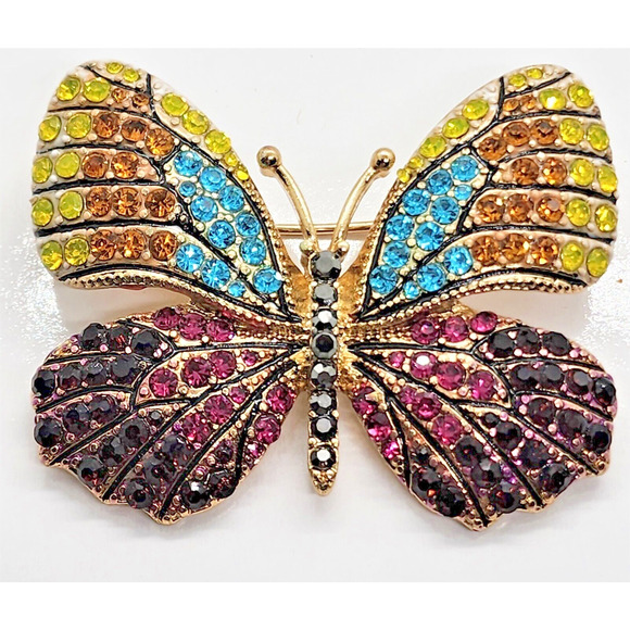 Napier Jewelry - BROOCH/PIN-NAPIER-Butterfly-Multicolor Stones-Lock Clasp-Gold Tone-Unique